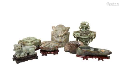 SEVEN CHINESE JADE AND HARDSTONE CARVINGS