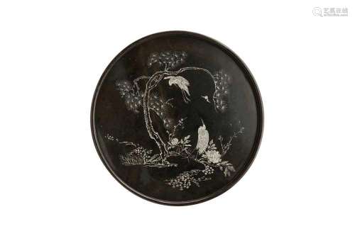 A LARGE CHINESE FUJIANESE LACQUER 'CRANES' TRAY