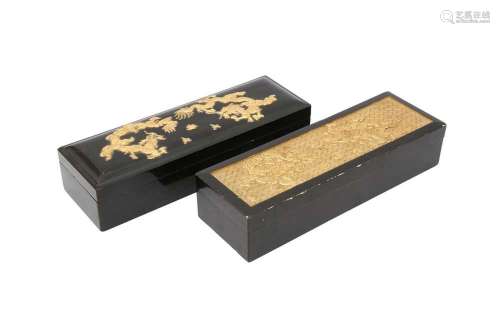 TWO CHINESE FUJIANESE LACQUER 'DRAGON' GLOVE BOXES