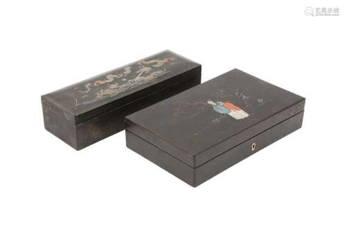 A CHINESE FUJIANESE LACQUER 'DRAGON' BOX AND A 'SCHOLAR' BOX