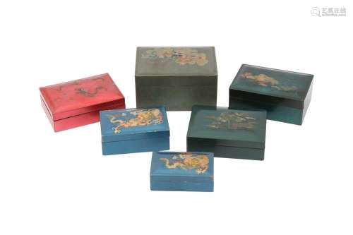 SIX CHINESE LACQUER BOXES AND COVERS