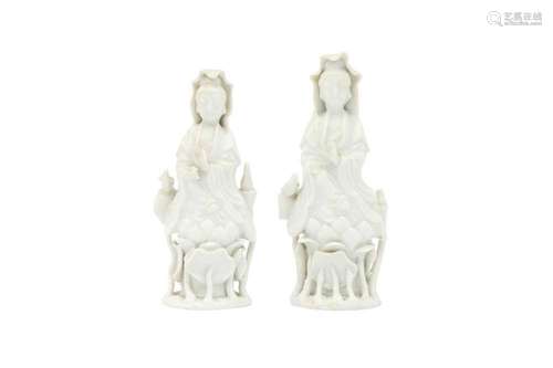 TWO CHINESE BLANC-DE-CHINE FIGURES OF GUANYIN