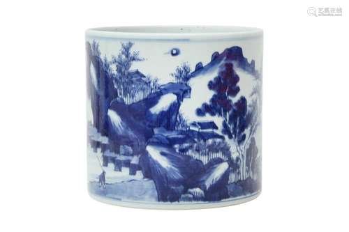 A CHINESE BLUE AND WHITE 'LANDSCAPE' BRUSH POT, BITONG