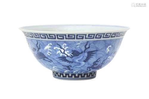 A CHINESE BLUE AND WHITE 'MYTHICAL BEASTS' BOWL