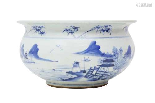 A CHINESE BLUE AND WHITE 'LANDSCAPE' INCENSE BURNER