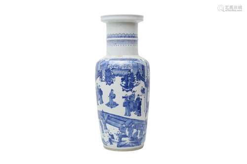 A CHINESE BLUE AND WHITE ROULEAU VASE