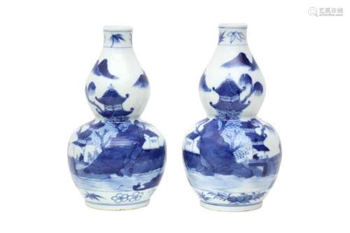 A PAIR OF CHINESE BLUE AND WHITE DOUBLE GOURD 'LANDSCAPE' VA...