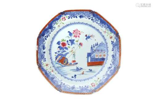 A CHINESE ENAMELLED BLUE AND WHITE OCTAGONAL 'MAGU' DISH