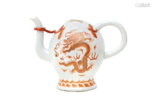 A CHINESE IRON-RED 'DRAGON' CADOGAN TEAPOT