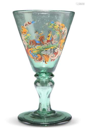 A 19TH CENTURY BOHEMIAN GREEN GLASS WINE