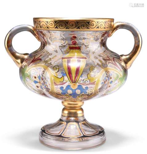 A BOHEMIAN STEINSCHONAU ART NOUVEAU TWO-HANDLED GLASS CUP