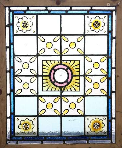 A LEADED STAINED GLASS WINDOW