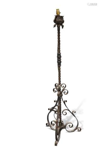 A GILDED WROUGHT IRON STANDARD LAMP, PROBABLY SPANISH, LATE ...