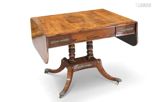 A REGENCY BRASS-MOUNTED AND INLAID ROSEWOOD SOFA TABLE