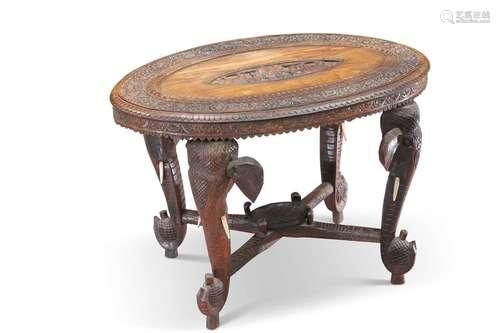 AN ANGLO-INDIAN CARVED HARDWOOD OCCASIONAL TABLE, CIRCA 1900