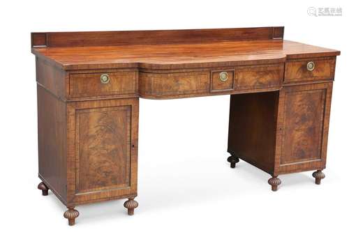 A REGENCY EBONY-STRUNG MAHOGANY PEDESTAL SIDEBOARD