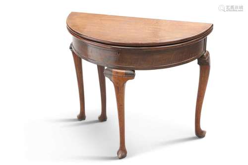 A GEORGE II STYLE MAHOGANY DEMILUNE FOLDOVER TEA TABLE