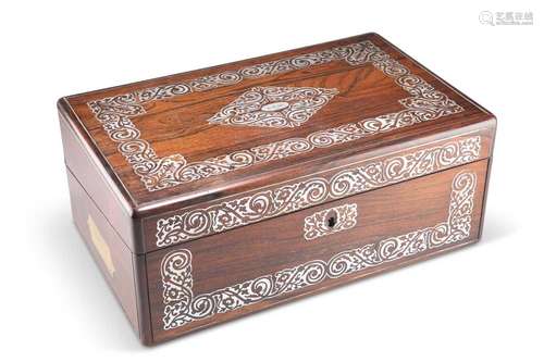 A MID-VICTORIAN MOTHER-OF-PEARL INLAID ROSEWOOD WRITING BOX