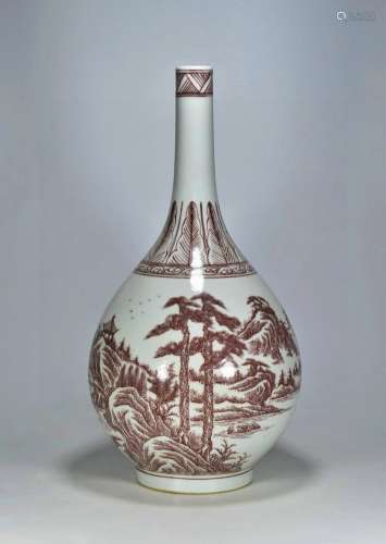 大清雍正年制釉里红釉山水纹胆瓶