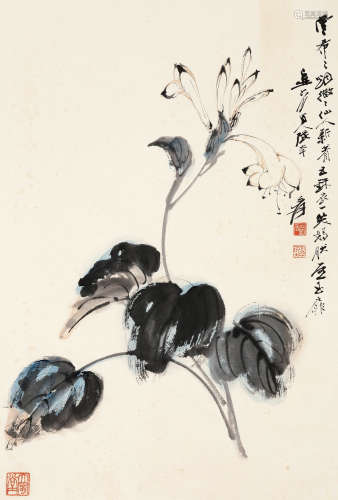 张大千 己丑（1949）年作 玉簪花 设色纸本 立轴