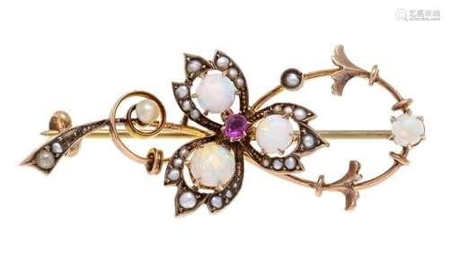 Ruby opal orien pearl brooch R