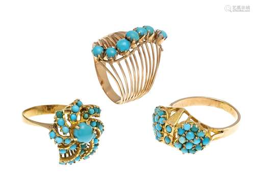 3 turquoise rings 2 x GG 750/0