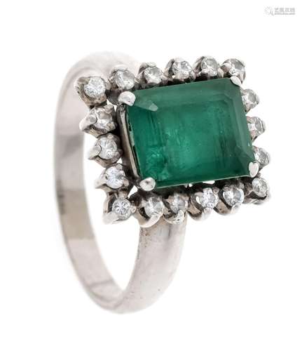 Emerald diamond ring WG 750/00