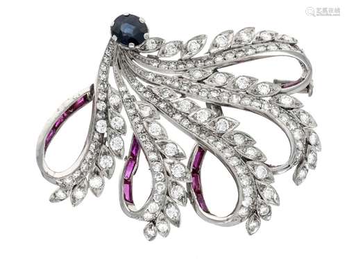 Sapphire ruby diamond brooch W