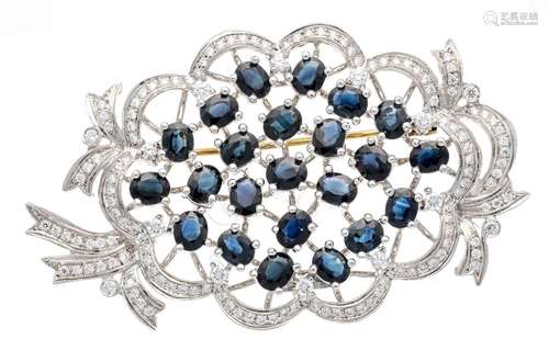 Sapphire and diamond brooch WG