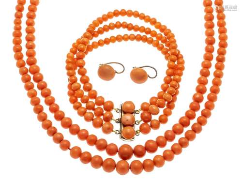 3-piece coral set, bracelet 3-