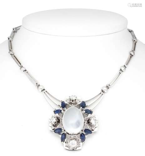 Moonstone-sapphire necklace WG