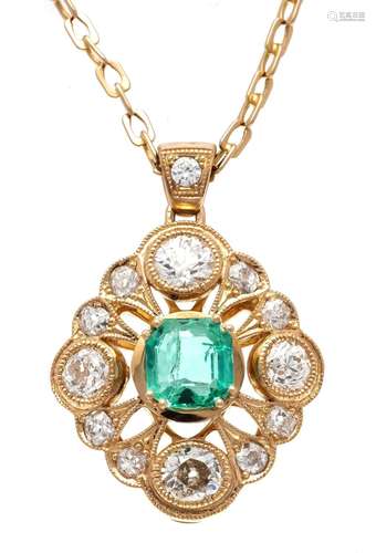 Emerald old-cut diamond pendan