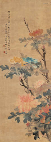 张韶石 丙戌（1946）年作 牡丹图 设色纸本 镜片