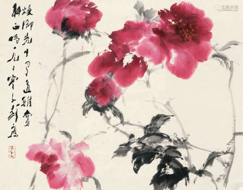 王子武 庚午（1990）年作 花卉 设色纸本 软片
