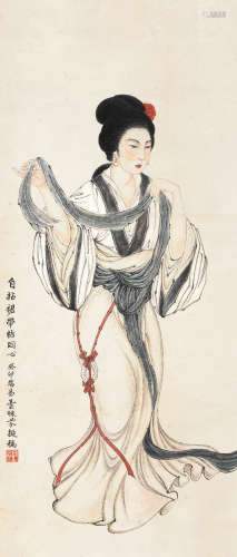 邓芬 癸卯（1963）年作 自拈裙带结同心 设色纸本 立轴