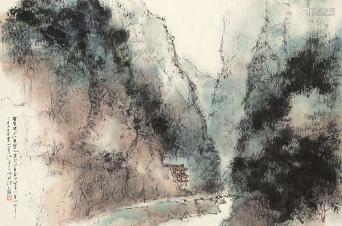杨天颐 乙酉（2005）年作 山水 设色纸本 托片