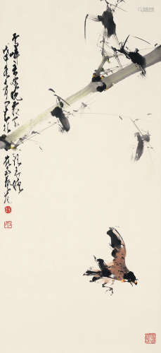 赵少昂 戊申（1968）年作 竹鸟图 设色纸本 立轴