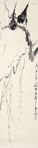 王子武 丁卯（1987）年作 柳鹊图 水墨纸本 立轴