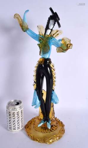 A LARGE VINTAGE ITALIAN MURANO GLASS FIGURE OF A DANCING MAT...