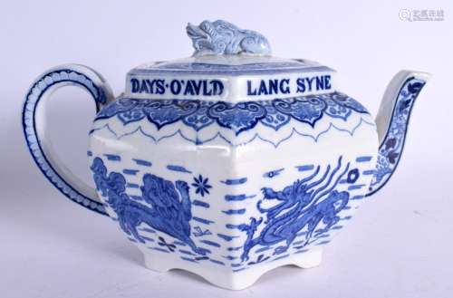 A RARE ANTQUE COPELAND BLUE AND WHITE LANG SYNE TEAPOT AND C...