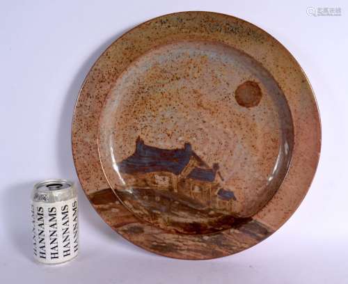 A LARGE STYLISH ENGLISH STUDIO POTTERY CIRCULAR STONEWARE DI...