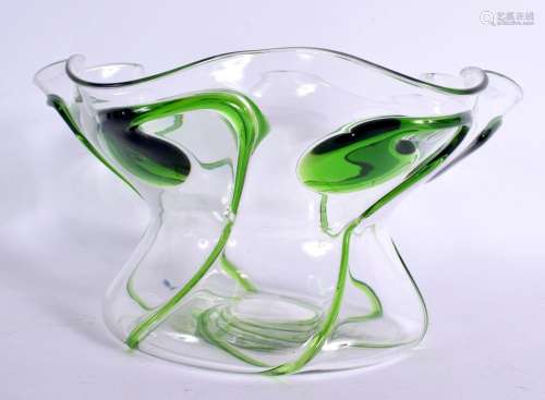A LARGE GREEN AND CLEAR GLASS BOWL possibly by Powell. 22 cm...