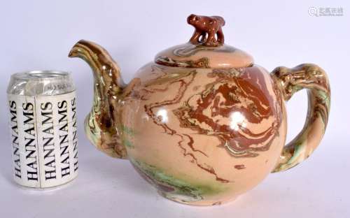A LARGE EARLY 19TH CENTURY BRITISH AGATE WARE TEAPOT AND COV...