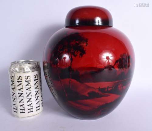 A LARGE ROYAL DOULTON FLAMBE GINGER JAR AND COVER decorated ...