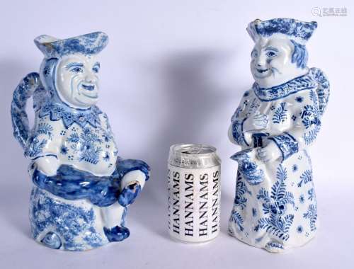 A LARGE PAIR OF ANTIQUE DELFT BLUE AND WHITE CHARACTER TOBY ...