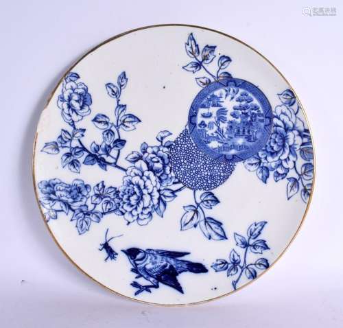 A LARGE AESTHETIC MOVEMENT BLUE AND WHITE DISH decorated wit...