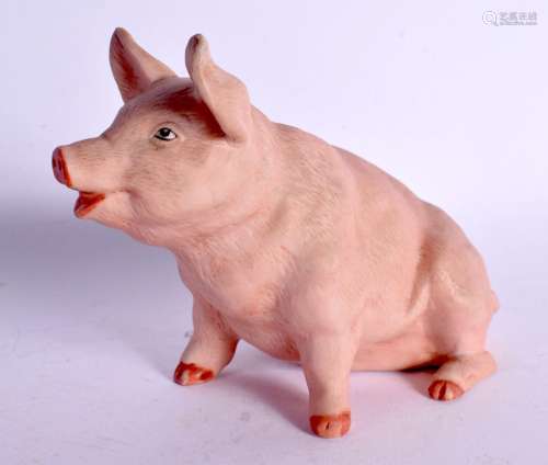 A CONTINENTAL BISQUE PORCELAIN FIGURE OF A PIG. 11 cm x 11 c...