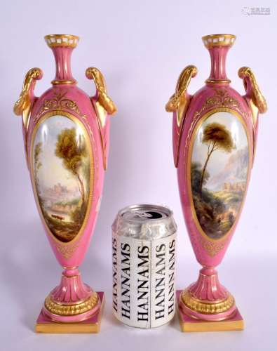A FINE PAIR OF ROYAL WORCESTER VASES BY HARRY DAVIS each bod...