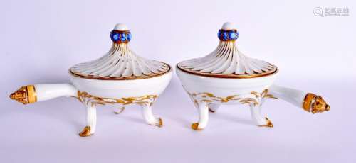 A PAIR OF MARCOLINI MEISSEN PORCELAIN RIBBED POTS & COVE...