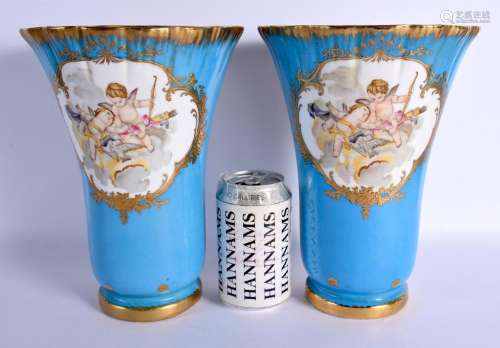 A LARGE PAIR OF CONTINENTAL PORCELAIN SEVRES STYLE VASES. 24...